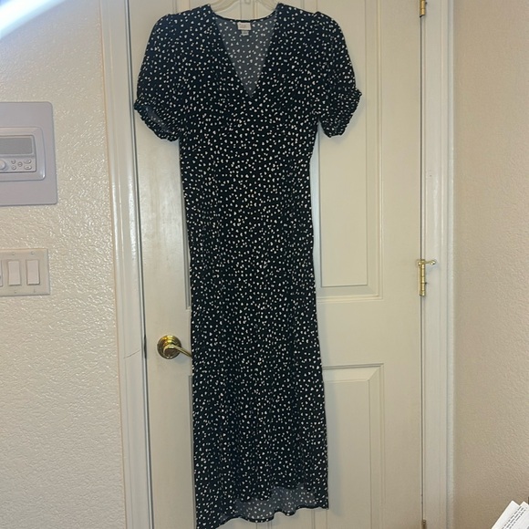 A New Day Puff Sleeve V Neck Maxi Dress Black White Heart Print size Large - Picture 1 of 10